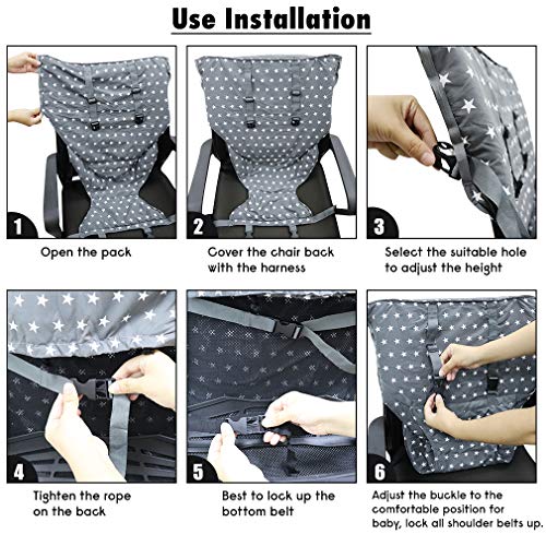 Portable Baby High Chair Safety Seat Harness for Toddler, Travel Easy High Booster Seat Cover for Infant Eating Feeding Camping with Adjustable Straps Shoulder Belt,Holds Up to 38lbs. - Thumbnail 6