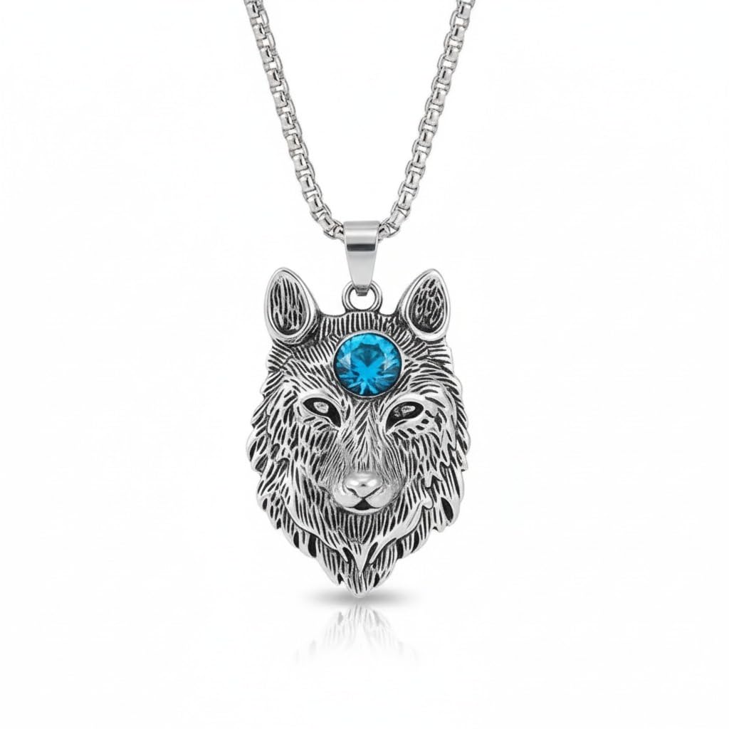 Wolf Head Pendant Necklace for Men | Viking Wolf Amulet with Blue Crystal | Stainless Steel Animal Totem Pendant | Nordic Wolf Jewelry for Boys & Men | Protective Spiritual Necklace | Gift for Him-image-21