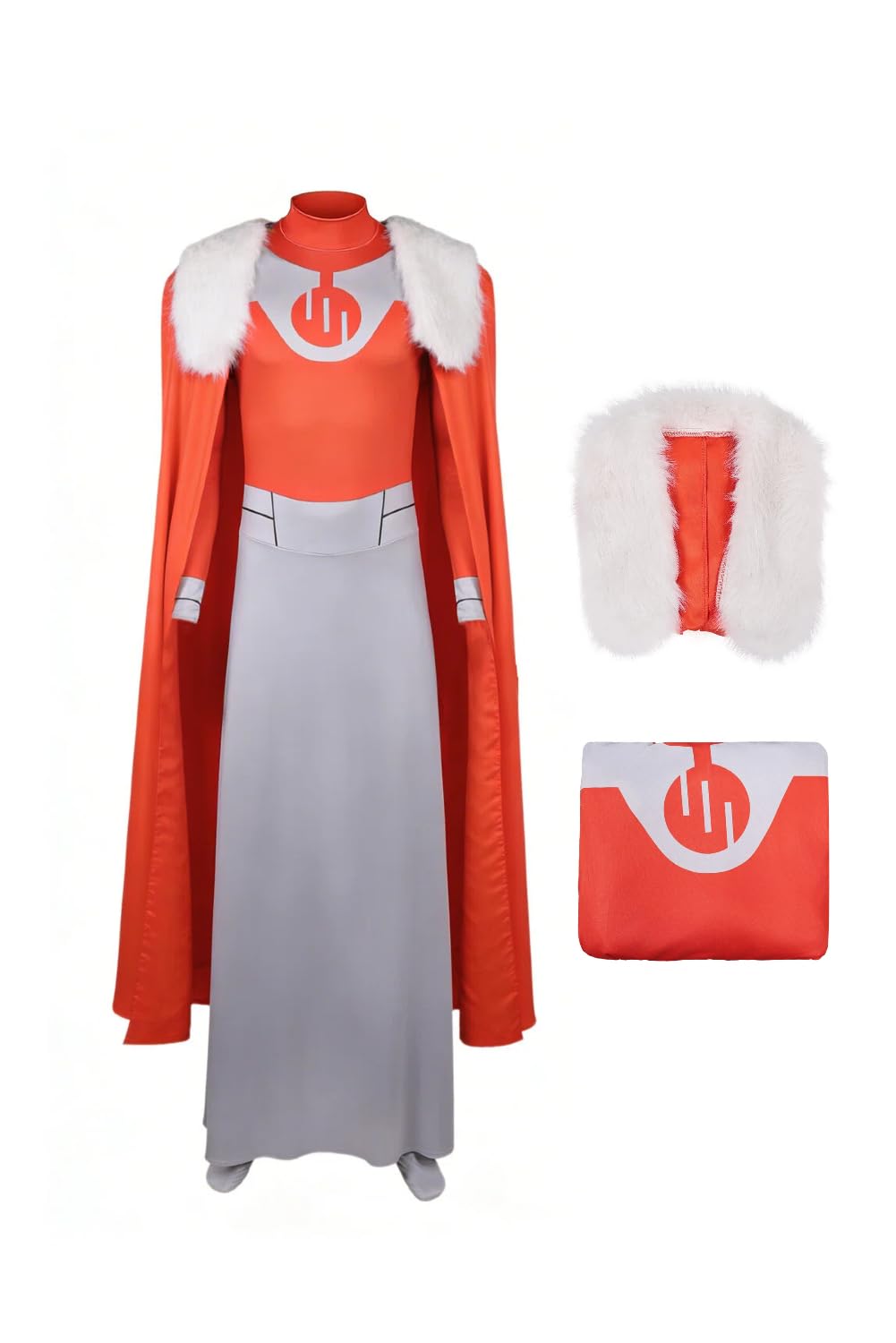 Tittaty Thragg Cosplay Costume Anime Invincible Cosplay Jumpsuit Red Cape with White Fur Collar Viltrumite Suit Halloween Carnival