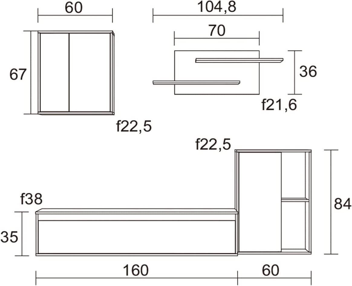 Skraut Home - Wohnzimmermöbel | TV-Möbel + 2 Aufbewahrungsmöglichkeiten + Regal | 220 x 38 x 180 cm | Komplettes Set für Wohnzimmer | 4 Elemente | Eiche und Weiß | nordischer Stil