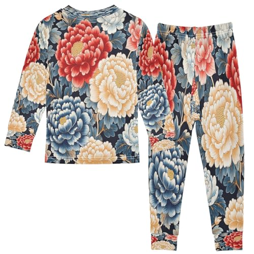Pajama Sets Long Sleeve Retro Beautiful Flowers Soft Comfy Sleepwear 2 Piece PJS 3-8T3