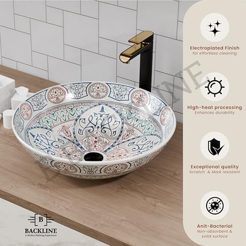 Image of B Backline Ceramic Moroccan Deisgn Tabletop Washbasin /Bathroom Basin Sink /Basin for Bathroom /Wash Basin for Bathroom /Hotel /Office /Restaurant 41 X 41 X 14 Cm