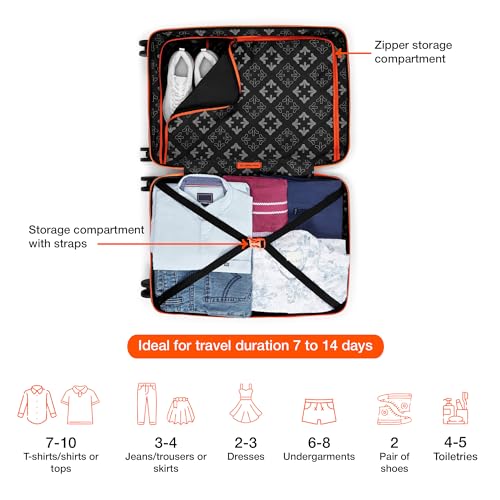 Image of Nasher Miles Cairo Hard-Sided Polypropylene Check-in Luggage 24 inch | 65cm | 8 Wheels Medium Trolley Bag for Travel | Suitcase (Black & Orange)