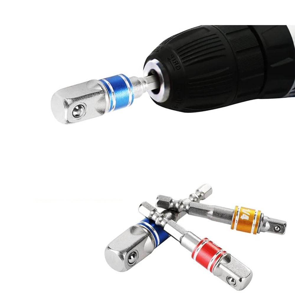 Zestaw 3 adapterów nasadowych udarowych - chwyt sześciokątny 1/4" 3/8" 1/2", kompatybilny z wiertarkami Zestaw przedłużek