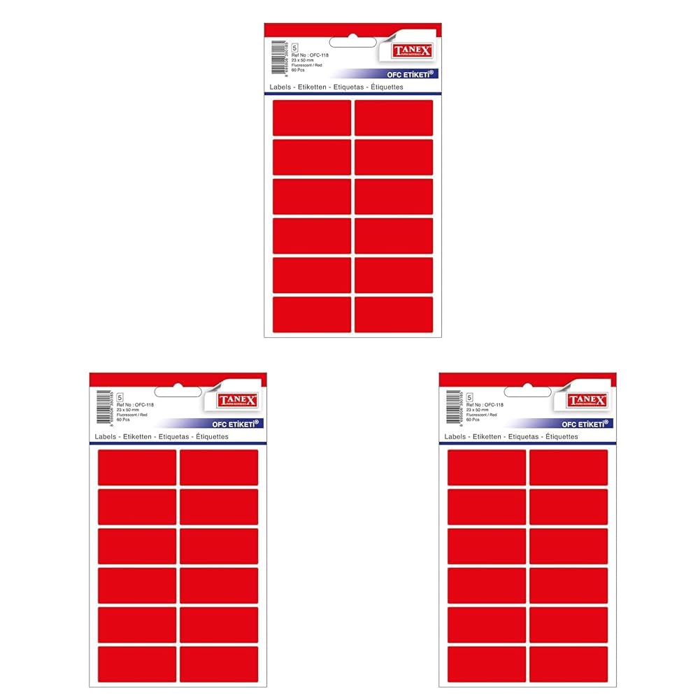 Adhesive Labels 23mmx50mm 12 Labels X5 Sheets Red