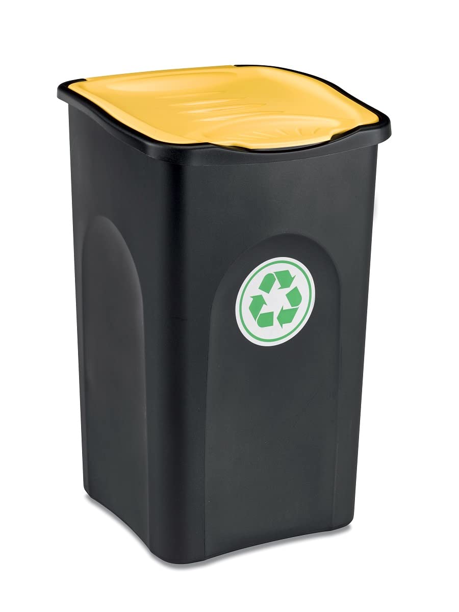 Kreher 3 Stück Abfalleimer 50 Liter mit Deckel in verschiedenen Farben für optimale Mülltrennung (Grün, Gelb und Blau). Abwaschbar und leicht zu reinigen!