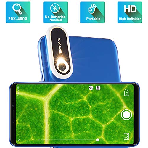 TINYSCOPE Mobile Microscope, 20 to 400x Magnification, Turn Your Cell Phone into a
