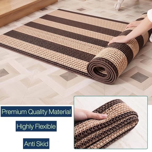 Image of ishro home Anti Skid Waterproof PVC Rubber Mat for Bathroom, Floor, Swimming Pool, Shower, Entrance & Rainy Areas | Multipurpose Dual Colour Floor Mat |Cream & Brown, 4x4 ft