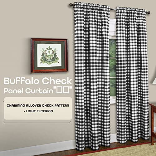 Achim Home Furnishings BCPN84BW12 Buffalo Check Panel Window Curtain - 42 Inch Width, 84 Inch Length - Black & White Plaid thumb #1