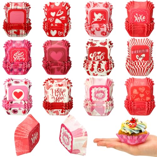 Uiifan 1200 Pack Valentine's Day Square Cupcake Liners Heart Square Brownie Pink Baking Cup for Cupcakes and Cup Liners Party Supplies for Weddings Birthdays Baby Showers 1.7