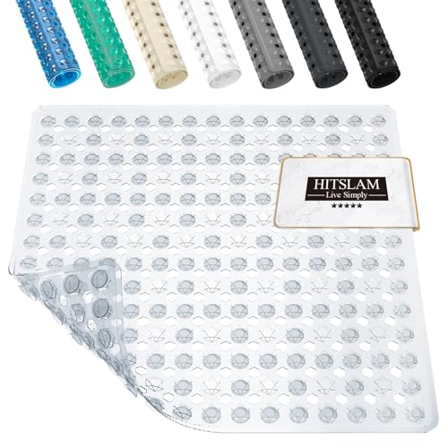 HITSLAM Shower Mat Non Slip Anti Mould, Bath Mat Anti Slip With Suction Cups and Drain Holes, Square Shower Mat for Inside Shower 53 x 53cm, Machine Washable Bath Mat for Tub, Clear