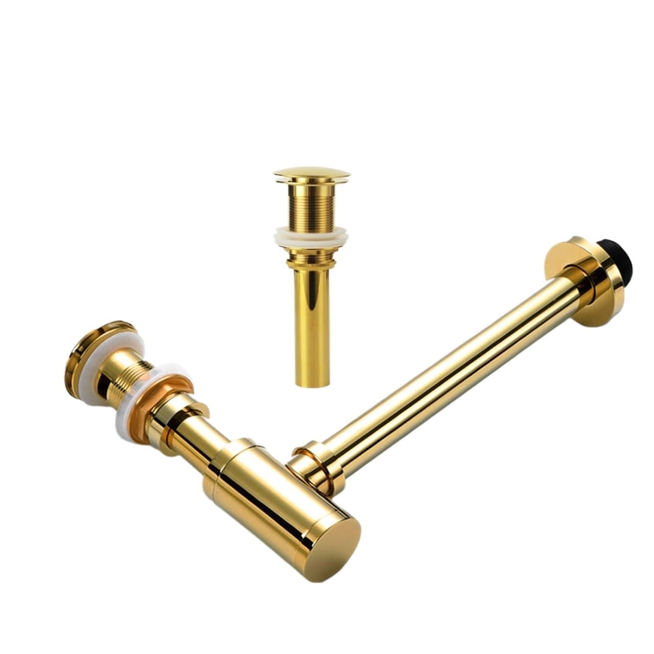 Xiehya Golden No Overflow Bathroom Basin Bottle Trap Drain With Sink Pop Up Siphon Fixture Golden Black P-Trap Hose For Home Renovation For Diy Tools(Golden No Overflow)