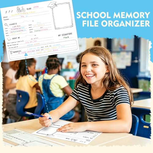 Caja de recuerdos escolares para niños K-12, álbum de fotos y libro de recuerdos del primer y último día de clases, cuaderno de recuerdos preescolar a 12.° grado, organizador de archivos con 13 bolsillos y asa miniatura 3