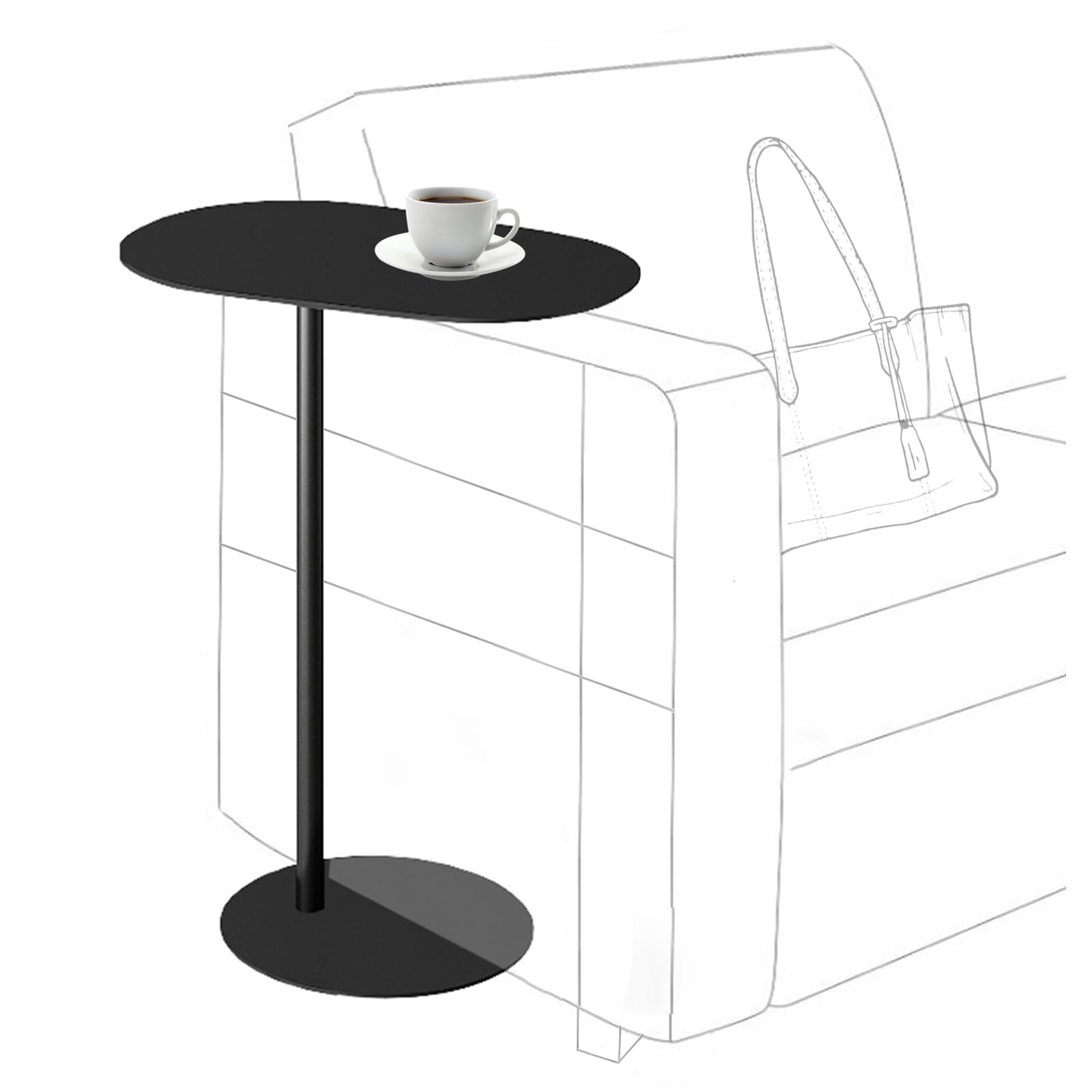 TTYXSUEPT C-Shaped Side Table, Iron End Table for Couch Sofa and Bed, Small Metal Black Side Tables for Living Room Bedroom (Black, High-27.6in/70cm)