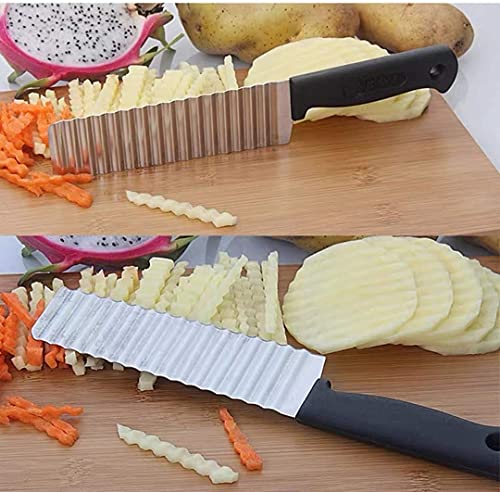 Image of Potato Chipper Crinkle Cutter Knife,Stainless Steel Potato Cutter Wavy Blade Chip Slicer,Kitchen Gadget Cutting Knife (Pack of 1)