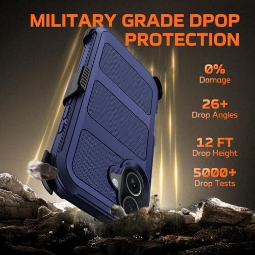 for iPhone 16 Plus Case with Belt Clip Holster,Anti-Drop Shockproof (Blue) - image 5