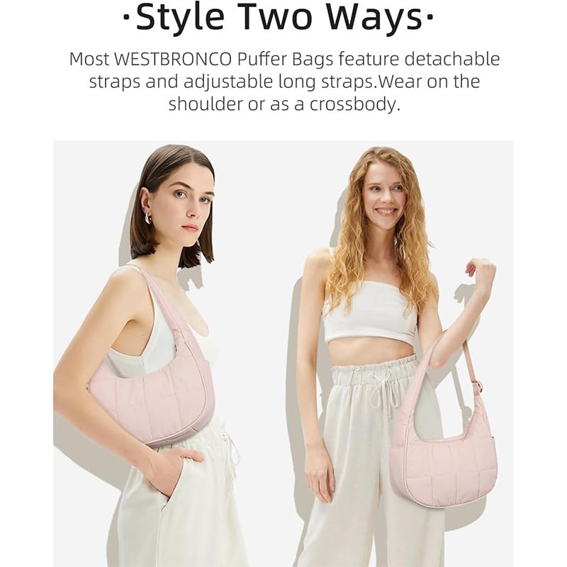 Gets Nylon Shoulder Bag for Women, Small Quilted Tote Handbag, Lightweight Puffer Crescent Bag for Travel/Fitness4