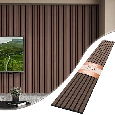 Fivaz 2 Pcs 94" × 11" Wood Panels for Wall, Soundproof Wood Slat Wall Paneling, Stylish Decor Acoustic Wall Panels for Wall and Ceiling, Odor-Free & Easy to Install, Dark Walnut