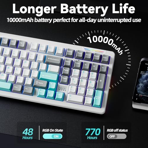 Image of LINGBAO K98 - 96% Mechanical Keyboard Wireless,10000mAh Battery,Wireless Gaming Keyboard BT5.0 /2.4G /USB-C, Gasket Hot Swappable,RGB Backlit, Creamy Sounding Keyboards with Number Pad for Win /Mac /PC