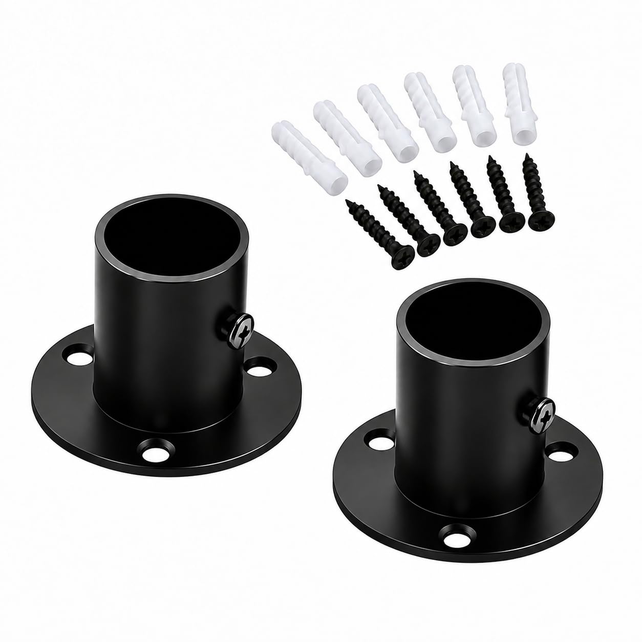 Fortunix 19 mm Closet Rod Bracket, 2 Packs Stainless Steel Pole Sockets Flange Rod Holder, Shower Socket Bracket Support, Closet Wardrobe Rod Holder Socket End Support Bracket Black with Screws
