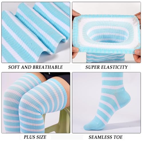 Image of Moon Wood Plus Size Thigh High Socks for Women Knit Cotton Extra Long Striped Over the Knee High Socks Leg Warmers