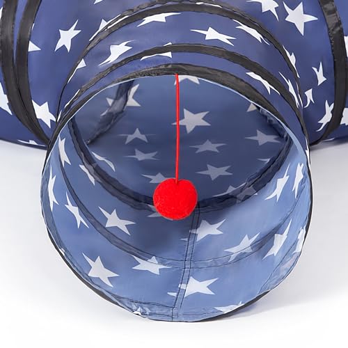 Image of Tempcore Cat Tunnel for Indoor Cats, 3 Way Collapsible Pet Play Tunnel with Teaser Wand, Peek Holes & Hanging Ball, Interactive Tube for Kittens & Rabbits, Pentagram Printed