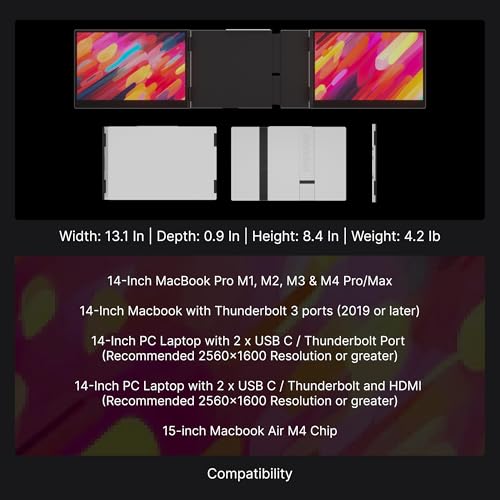 Image of 14 inch Pro Triple Laptop Glass Screen Extender, Dual 14 inch 2k Portable Monitors, 144Hz, 100% DCI-P3, 500 Nits, Aluminum Finish for 14 inch MacBook Pro & Windows, for Gaming, Creators, & Professional