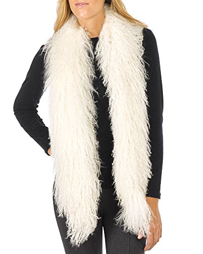 Long Mongolian Lamb Fur Scarf - Ivory