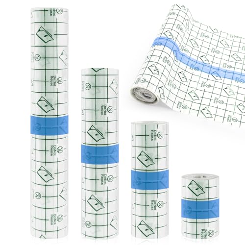 FORETOGO 4 Rollen Tattoo Folie Heilung Transparent Second Skin Tattoo PU Folie Tape Wasserdicht Duschpflaster Wundverband Protection Film 5/10/15/20 CM X 2 M