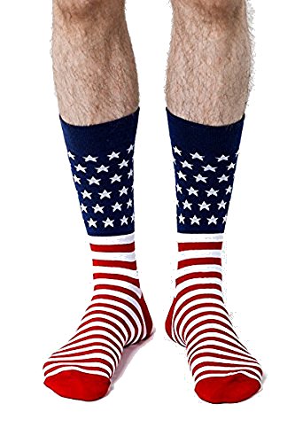 Men's Patriotic American Flag Stars & Stripes USA Red White & Blue Crew Dress Socks