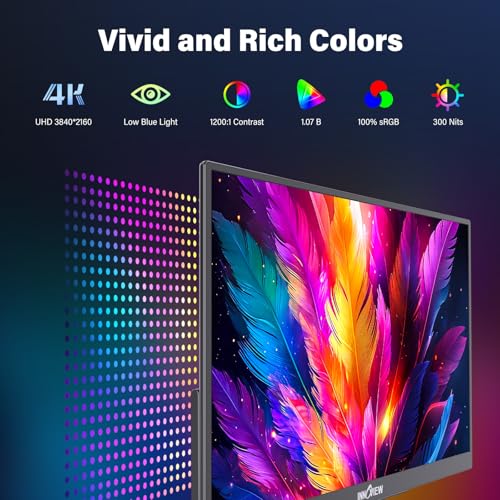 Image of InnoView 15.6 inch Portable Monitor 60Hz 4K UHD 3840x2160 | 100% sRGB HDR | Travel Monitor with 2 USB-C & HDMI Ports | Second Screen for Laptop Mac PC Xbox PS5 Switch (Includes Adapter)