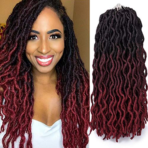 18 Inch Goddess Faux locs Crochet Hair 6 Packs/Lot Soft Gypsy Locs Wavy Crochet Braids Dreadlocks 3Tone Curly Wavy Twist Braiding Hair Extensions 20 Strands/Pack African Roots Braid(1B/99J/530#)