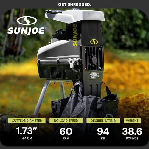 Image of Sun Joe 15-Amp Silent Electric Wood Chipper Shredder Yard Machine, 1.7 inch Cutting Diameter
