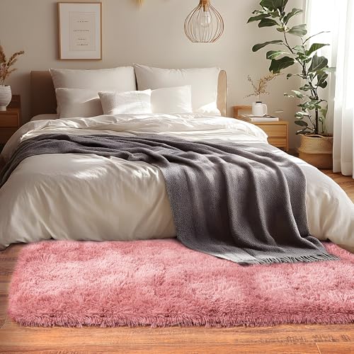 Runner Rugs for Bedroom 2x6 Rug Runners for Hallways Non Slip Soft Shag Bedside Rug, Fluffy Area Rug Throw Rugs for Living Room, Floor Carpet Runner for Nursery Kids Dorm, Blush