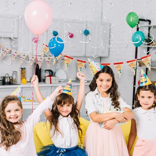 Image of 24 PCS Silver Foil Hanging Swirl, Sparkle Ceiling Hanging Decorations, Plastic Streamer Party Decorations, Swirl Decorations with Double-Swirls and Single-Swirls for Birthday,Happy New Years