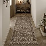 HUGEAR 2x6 Runner Rug Machine Washable Brown Hallway Area Rugs Indoor Accent Rugs Floral Low Pile Carpet Distressed Throw Rug Bedroom Living Room Office Dining Kitchen Laundry Non Slip