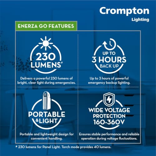 Image of Crompton Enerza Go 5W Rechargeable Emergency Lantern for Home & Outdoor | 2-in-1 LED Light | 3 Hrs Backup | 1800mAh Li-Ion Battery | Wide Voltage | 1 Yr Warranty | Pack of 1