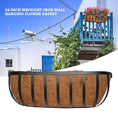 Metal Wall-Mounted Half Moon Shaped Coconut Liner Planter Basket Hanging Planter Basket, 24-Inch English Horse Trough Coco Planter Flat Iron Series Planter Boxes (4 Pcs) #TOP1