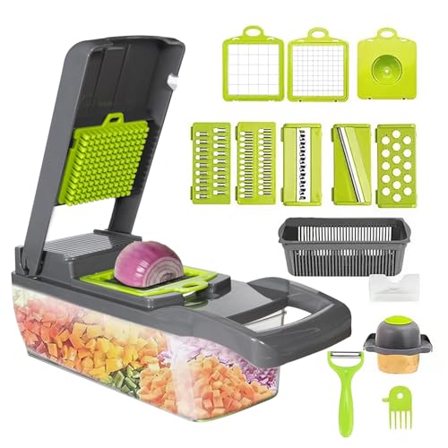 STERK Vegetable Chopper Cutter Slicer Multifunctional 14-in-1 Food Veggie Salad Onion Chopper Cutter Dicer with Container, 8 Interchangable Blades, Hand Protector, Drain Strainer, Peeler, Brush STERK Vegetable Chopper Cutter Slicer Multifunctional 14-in-1 Food Veggie Salad Onion Chopper Cutter Dicer with Container, 8 Interchangable Blades, Hand Protector, Drain Strainer, Peeler, Brush