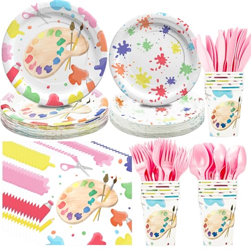NAIWOXI Art Paint Party Supplies Tableware - Paint Art Party Decorations Dinnerware, Plates, Napkins, Cups, Cutlery, Art Painting Themed Party Supplies For Birthday Baby Shower | Serves 24