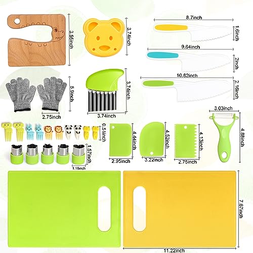 28PCS Toddler Knife Set - Kids Knifes for Real Cooking, Montessori Kids Kitchen Knife Set with Cutting Board Crinkle Cutters Kid Safe Knives, Toddlers Kitchen Tools for Age 2-10 Year Old Girl Boy - Image 3
