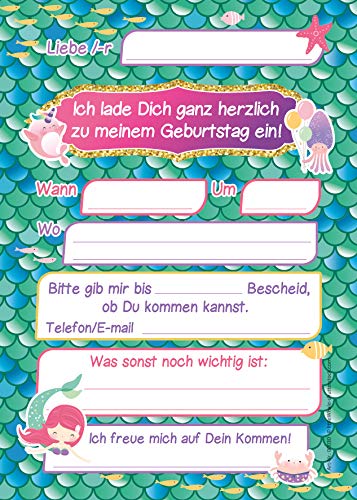 Junaversum Lot de 12 cartes d'invitation avec 12 enveloppes pour 6e anniversaire d'enfant fille sirène - Image 4