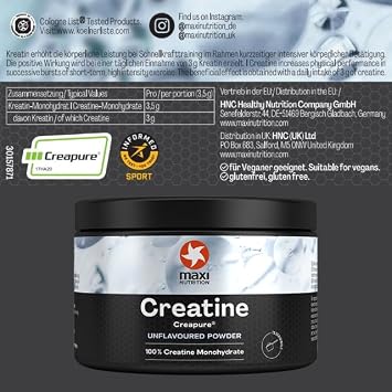 MaxiNutrition 100 Percent Creatine monohydrate, (Creapure) 250g, high dose and Pure creatine Powder for Maximum Performance During Your Training, Unflavoured (Pack of 2)