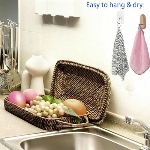 Image of Cast Iron Cleaner Stainless Steel Chainmail Scrubber Cast Iron Skillet Cleaner for Cast Iron Pan, Griddle Pans, BBQ Grills, Dutch Ovens and More Pot Cookware, with Dishcloth (8x8 Inch)