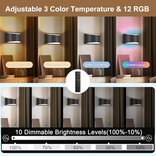 Image of TRLIFE Rechargeable Battery Operated Wall Sconces, Remote Control&Touch Control LED Wall Sconce 3000K /4000K /6000K Rechargeable Wall Lights Wall Mounted Light for Bedroom Living Room Hallway(Black,2P)