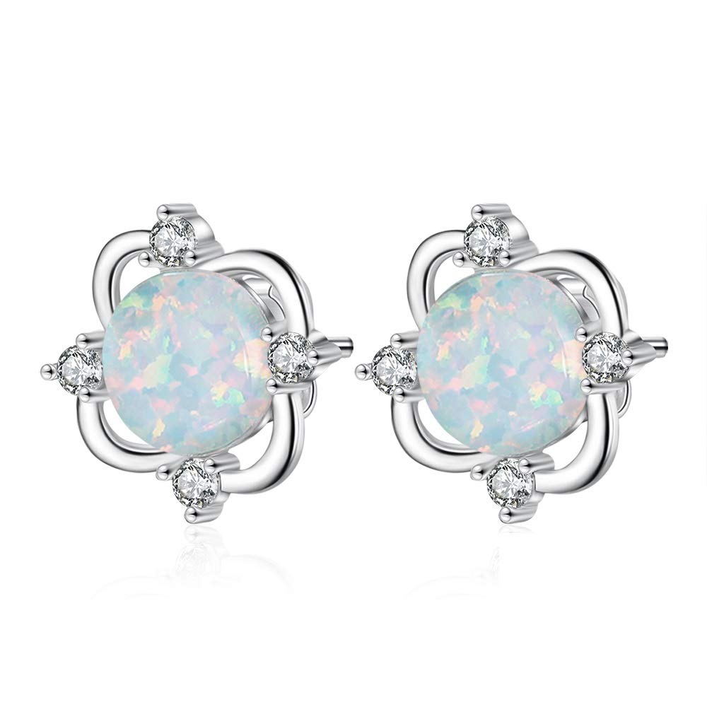SALAN 925 Sterling Silber Opal Ohrstecker Für Frauen Silber Zirkonia Ohrstecker Bridal Hochzeit Schmuck