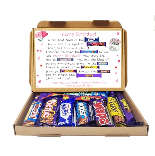 Image of Personalised Poem Birthday gift Treat Box Hug in a box, hamper Sweet gift, thank you Present for all ages Him/Her - Mum