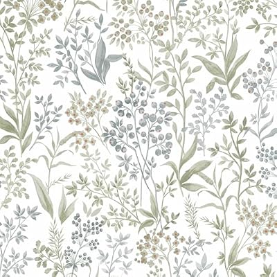 Cohoo Home Green White Peel and Stick Wallpaper Boho Green Floral Contact Paper for Cabinets Drawers 17.3inW 118inL Greenery Leaf Self-Adhesive Removable Wallpaper Bedroom Bathroom Waterproof Neutral