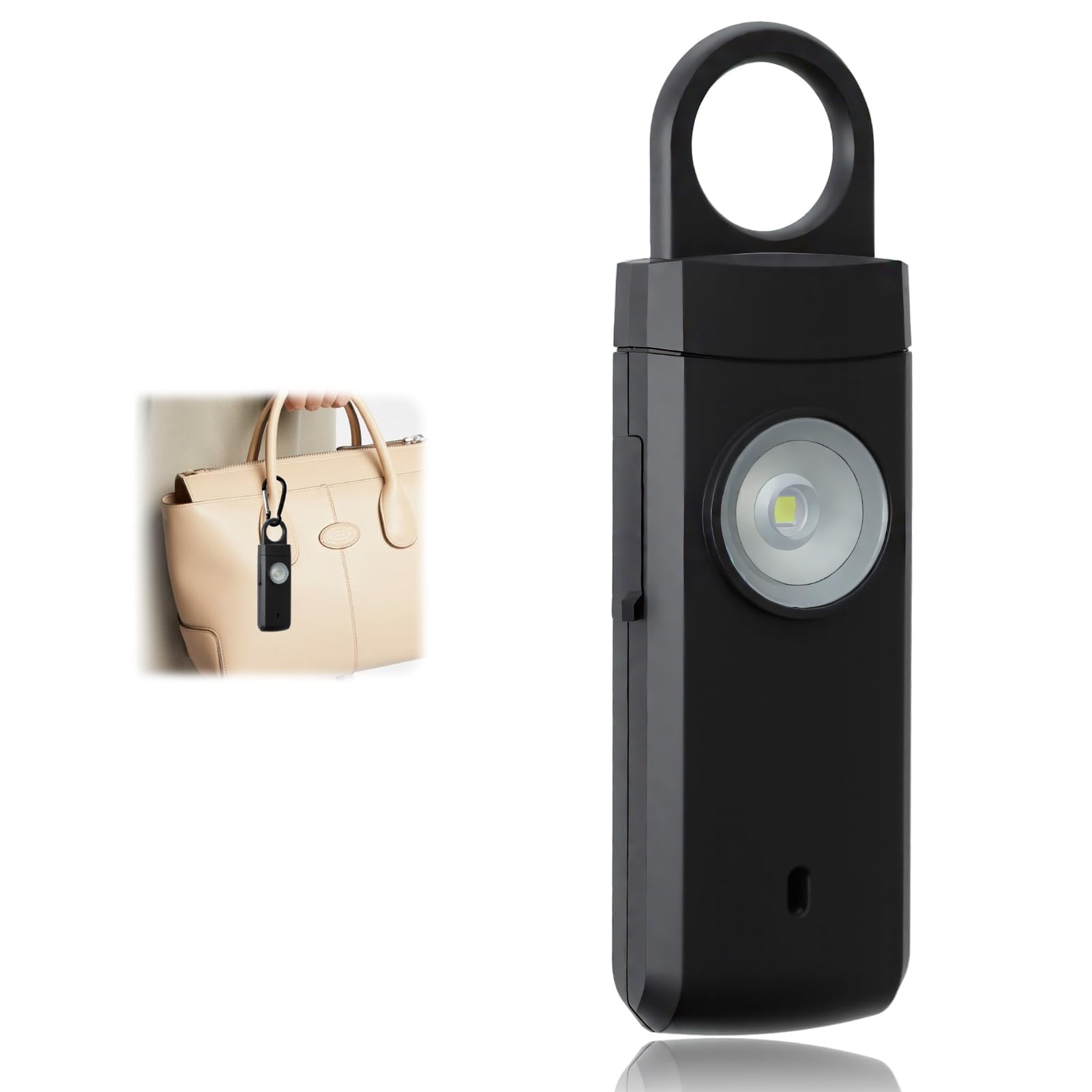 Allarme anti-aggressione 130 dB, anti-aggressione ricaricabile di sicurezza di emergenza, portachiavi allarme con luci LED, ricarica USB tipo C, kit di sicurezza portatile (nero)
