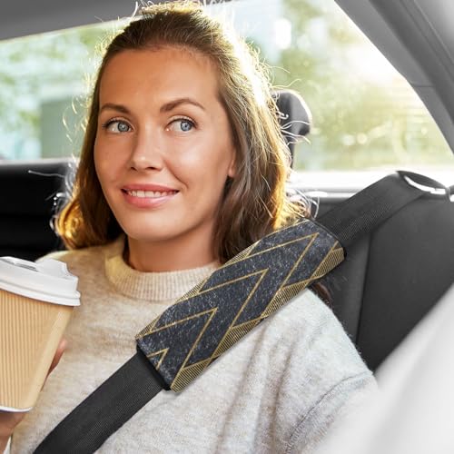 Image of Seat Belt Cover Pad 2 Pcs Soft Seat Strap Cover Cute Protector Support Head Neck Shoulder for Car Seats High Chair Backpack (6.5x6.5in) Simple Pattern Gold